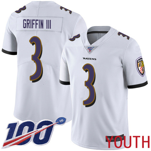Baltimore Ravens Limited White Youth Robert Griffin III Road Jersey NFL Football #3 100th Season Vapor Untouchable->youth nfl jersey->Youth Jersey